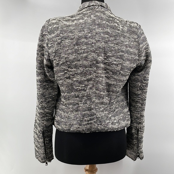 Zara tweed moto jacket white black metallic fitted office career sz sm - Picture 8 of 8